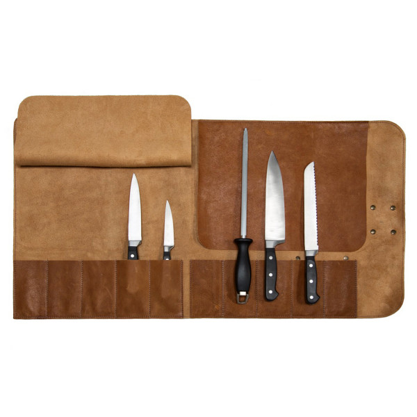 KNIFE ROLL BAG, leather brown HEIROL Global Kitchenware for life